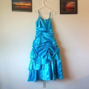 Girls teal taffeta dress with sparkles and small jacket to cover sleeves